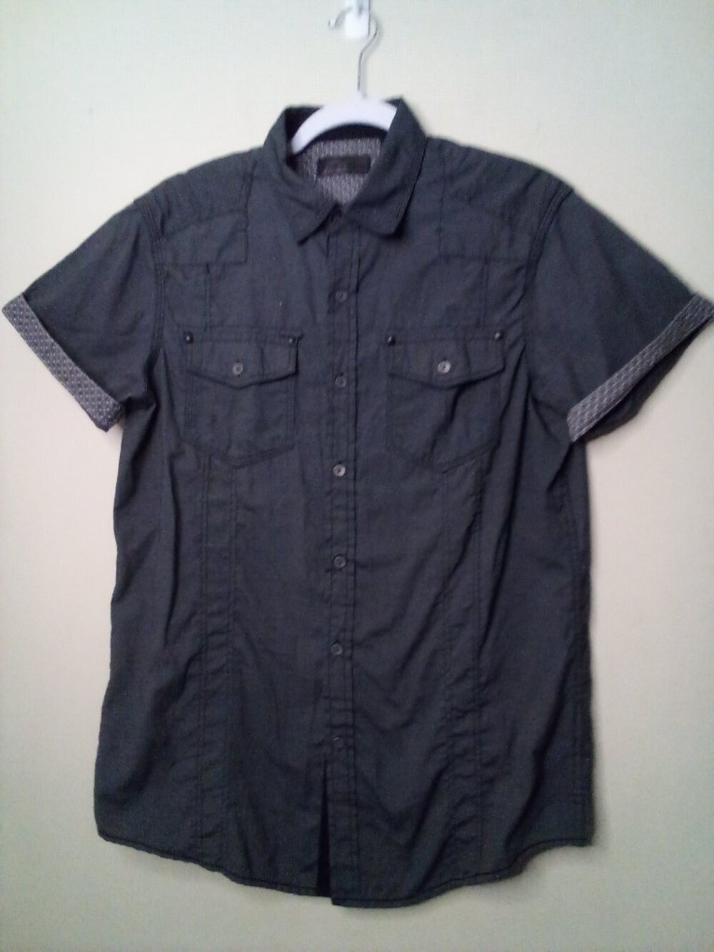 Steve's Jeans Shirt Men M Button Up Short Sleeve Pockets Gray